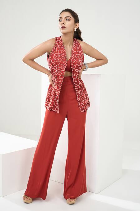 Buy One Knot One By Ashna Orange Silk Satin, Georgette Beads Asymmetric Embroidered Blazer Pant Set Online at Aza Fashions Buy_One Knot One By Ashna_Orange Silk Satin, Georgette Beads Asymmetric Embroidered Blazer Pant Set _Online_at_Aza_Fashions