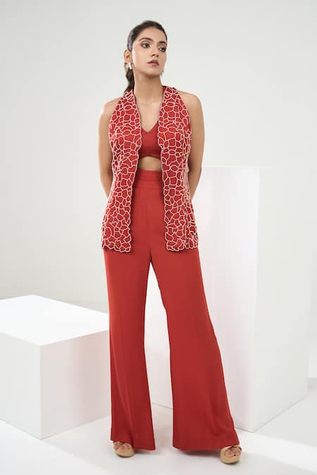 Shop One Knot One By Ashna Orange Silk Satin, Georgette Beads Asymmetric Embroidered Blazer Pant Set Online at Aza Fashions Shop_One Knot One By Ashna_Orange Silk Satin, Georgette Beads Asymmetric Embroidered Blazer Pant Set _Online_at_Aza_Fashions