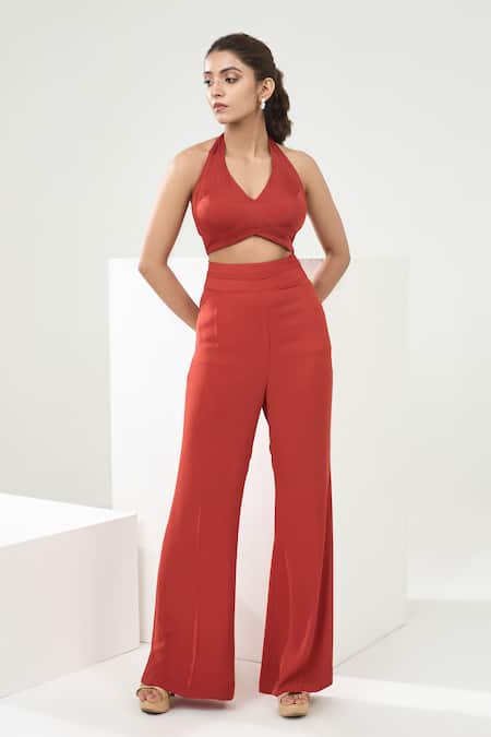 Buy One Knot One By Ashna Orange Silk Satin, Georgette Beads Asymmetric Embroidered Blazer Pant Set Buy_One Knot One By Ashna_Orange Silk Satin, Georgette Beads Asymmetric Embroidered Blazer Pant Set