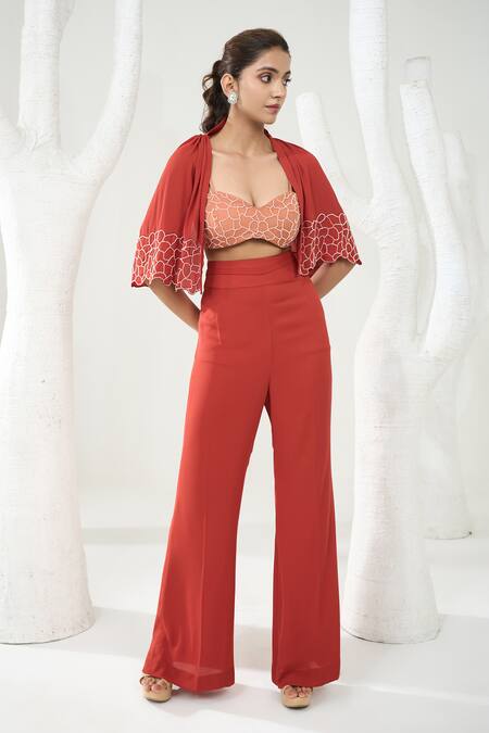 Buy One Knot One By Ashna Orange Viscose, Georgette Beads Cutwork Border Embroidered Cape Pant Set Online at Aza Fashions Buy_One Knot One By Ashna_Orange Viscose, Georgette Beads Cutwork Border Embroidered Cape Pant Set _Online_at_Aza_Fashions