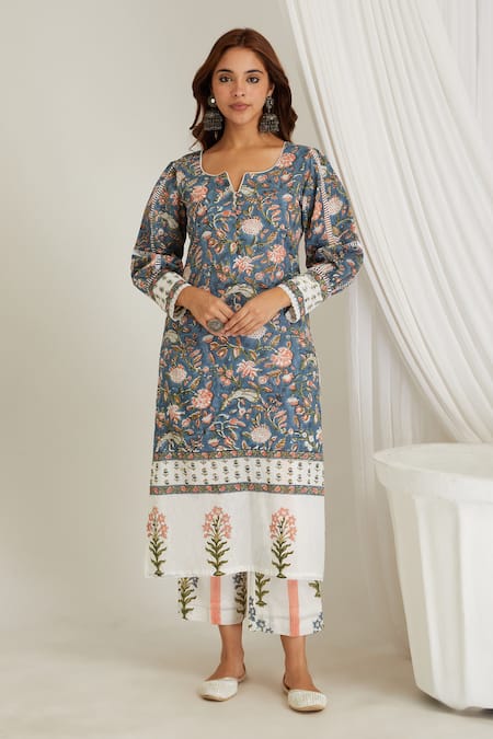 Makaan.51 Hand Block Printed Straight Kurta With Pant 