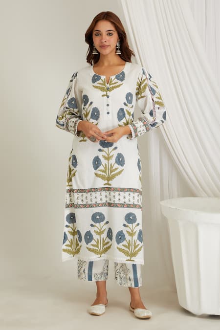 Makaan.51 Flower Hand Block Printed Kurta With Pant 