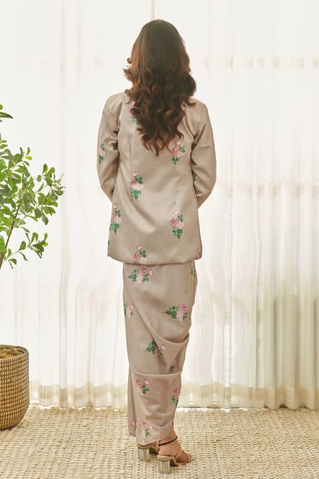 Pasha India Floral Printed Saree Dress & Blazer Set 