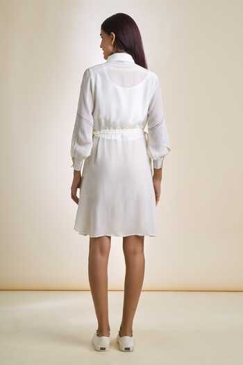 Shop Samyukta Singhania White Crepe Embroidered Cutdana Collared Moti And Dress at Aza Fashions Shop_Samyukta Singhania_White Crepe Embroidered Cutdana Collared Moti And Dress_at_Aza_Fashions