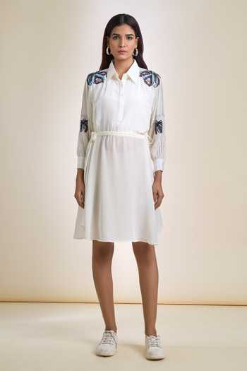 Samyukta Singhania White Crepe Embroidered Cutdana Collared Moti And Dress Online at Aza Fashions Samyukta Singhania_White Crepe Embroidered Cutdana Collared Moti And Dress_Online_at_Aza_Fashions