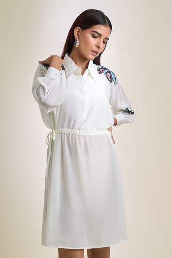 Shop Samyukta Singhania White Crepe Embroidered Cutdana Collared Moti And Dress Online at Aza Fashions Shop_Samyukta Singhania_White Crepe Embroidered Cutdana Collared Moti And Dress_Online_at_Aza_Fashions