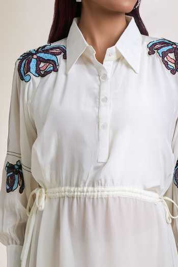 Samyukta Singhania White Crepe Embroidered Cutdana Collared Moti And Dress at Aza Fashions Samyukta Singhania_White Crepe Embroidered Cutdana Collared Moti And Dress_at_Aza_Fashions