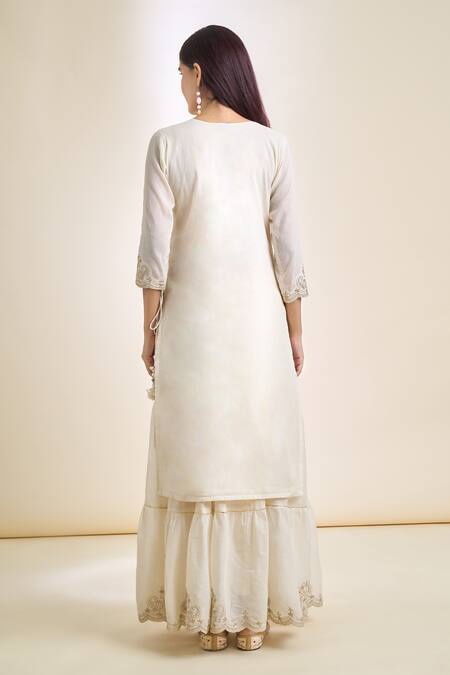 Shop Samyukta Singhania White Cotton Embroidery Round Neck Thread Kurta Skirt Set at Aza Fashions Shop_Samyukta Singhania_White Cotton Embroidery Round Neck Thread Kurta Skirt Set_at_Aza_Fashions