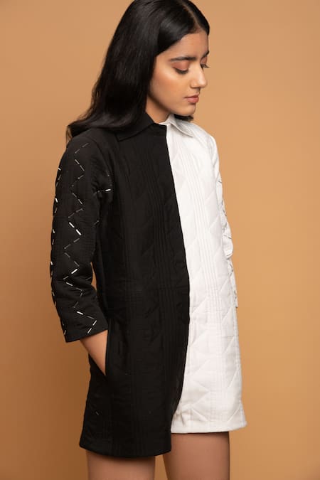 Buy_Khajoor Studio_White Linen Beads Shawl Neck Day And Night Quilted Jumpsuit 