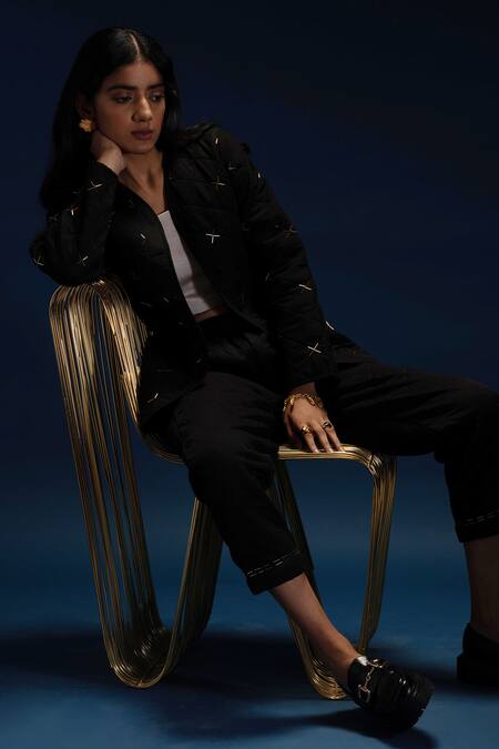 Buy Khajoor Studio Black Modal, Satin Beads Dancing Stars Quilted Pant Online at Aza Fashions Buy_Khajoor Studio_Black Modal, Satin Beads Dancing Stars Quilted Pant _Online_at_Aza_Fashions