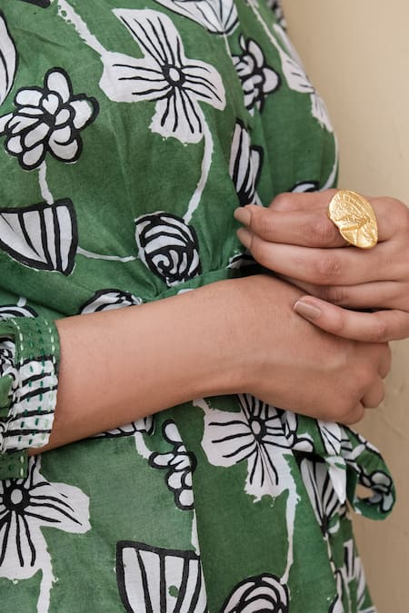 Khajoor Studio White Silk V-neck Botanical Vine Print Midi Dress Online at Aza Fashions Khajoor Studio_White Silk V-neck Botanical Vine Print Midi Dress _Online_at_Aza_Fashions