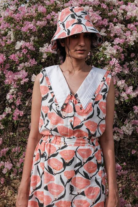 Buy Khajoor Studio White Silk, Cotton Collared Floral Print Top And Skirt Co-ord Set Online at Aza Fashions Buy_Khajoor Studio_White Silk, Cotton Collared Floral Print Top And Skirt Co-ord Set _Online_at_Aza_Fashions