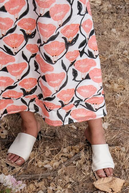 Khajoor Studio White Silk, Cotton Collared Floral Print Top And Skirt Co-ord Set at Aza Fashions Khajoor Studio_White Silk, Cotton Collared Floral Print Top And Skirt Co-ord Set _at_Aza_Fashions