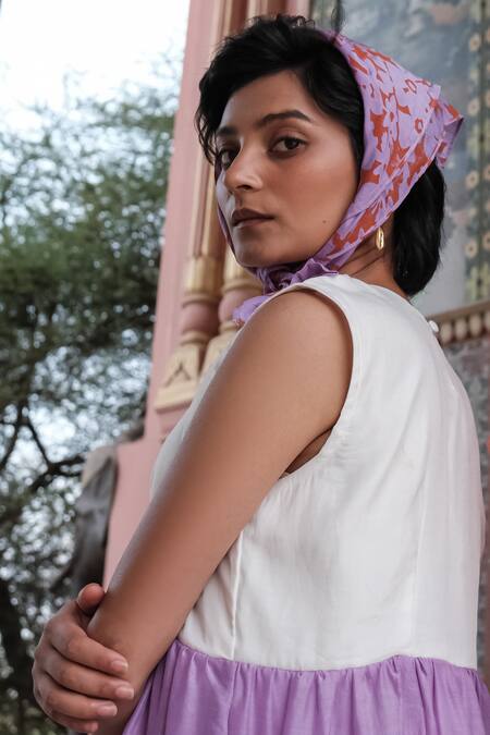 Khajoor Studio Purple Silk Collared Color Blocked Tiered Maxi Dress Online at Aza Fashions Khajoor Studio_Purple Silk Collared Color Blocked Tiered Maxi Dress _Online_at_Aza_Fashions