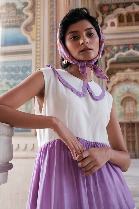 Buy Khajoor Studio Purple Silk Collared Color Blocked Tiered Maxi Dress Online at Aza Fashions Buy_Khajoor Studio_Purple Silk Collared Color Blocked Tiered Maxi Dress _Online_at_Aza_Fashions