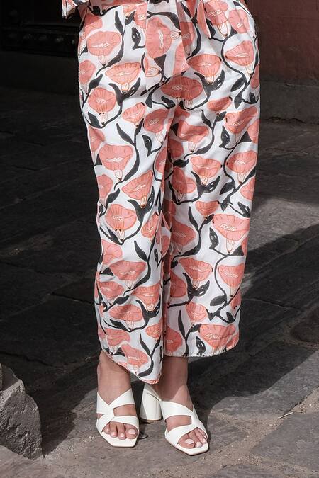 Buy Khajoor Studio White Silk Collared Floral Print Shirt And Trouser Set Online at Aza Fashions Buy_Khajoor Studio_White Silk Collared Floral Print Shirt And Trouser Set _Online_at_Aza_Fashions