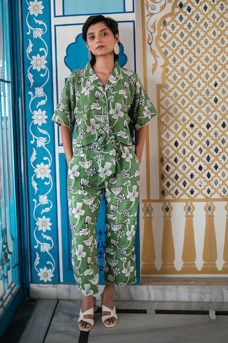 Khajoor Studio Botanical Print Shirt & Trouser Set 