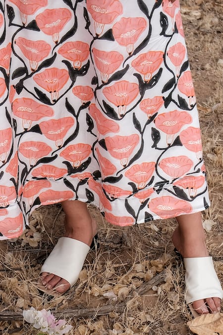 Shop Khajoor Studio White Silk Floral Print Maxi Skirt Online at Aza Fashions Shop_Khajoor Studio_White Silk Floral Print Maxi Skirt _Online_at_Aza_Fashions