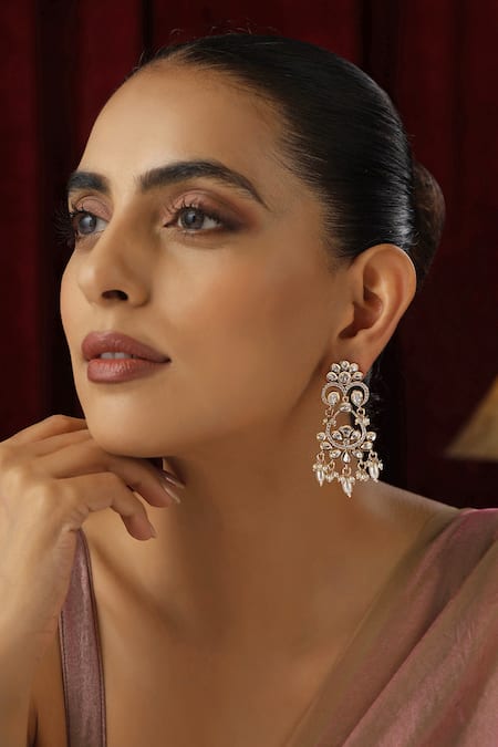 SWABHIMANN Polki Studded Floral Drop Earrings 