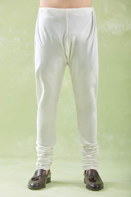 Buy_Vanshik_White Silk, Crepe, Georgette Embroidery Floral Butti Sherwani Churidar Set 