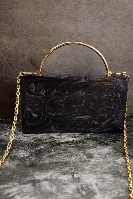 Shop Adwita Bags & Jewels Black Charis Carved Clutch Bag at Aza Fashions Shop_Adwita Bags & Jewels_Black Charis Carved Clutch Bag _at_Aza_Fashions
