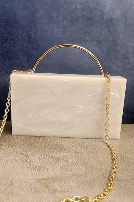 Shop Adwita Bags & Jewels White Charis Carved Clutch at Aza Fashions Shop_Adwita Bags & Jewels_White Charis Carved Clutch _at_Aza_Fashions