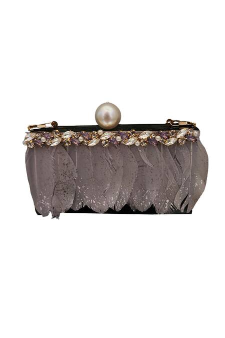 Adwita Bags & Jewels Black Feather Kara And Crystal Embellished Clutch Bag Online at Aza Fashions Adwita Bags & Jewels_Black Feather Kara And Crystal Embellished Clutch Bag _Online_at_Aza_Fashions