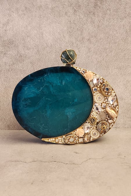 ADWITA BAGS & JEWELS Chaand Stone & Crystal Embellished Clutch 