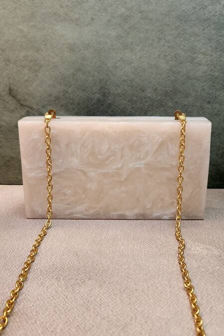 Shop Adwita Bags & Jewels White Floral Knuckle Embellished Clutch at Aza Fashions Shop_Adwita Bags & Jewels_White Floral Knuckle Embellished Clutch _at_Aza_Fashions