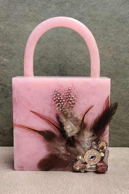 ADWITA BAGS & JEWELS Evil Eye Brooch & Feather Embellished Bag 