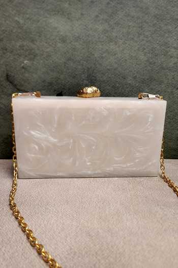 Shop Adwita Bags & Jewels White Feathers, Crystals, Stones The Saga Clutch at Aza Fashions Shop_Adwita Bags & Jewels_White Feathers, Crystals, Stones The Saga Clutch _at_Aza_Fashions