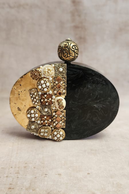 ADWITA BAGS & JEWELS Black Stone The Araaish Embellished Clutch 