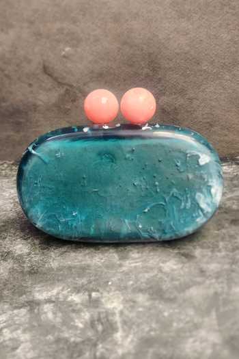 Shop Adwita Bags & Jewels Green Resin Marble Effect Clutch at Aza Fashions Shop_Adwita Bags & Jewels_Green Resin Marble Effect Clutch _at_Aza_Fashions