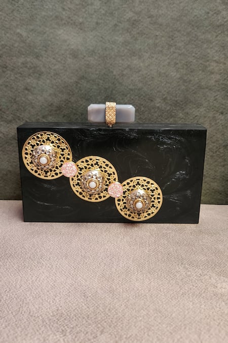 ADWITA BAGS & JEWELS Black Mandala Units The Moroccan Button Clutch 