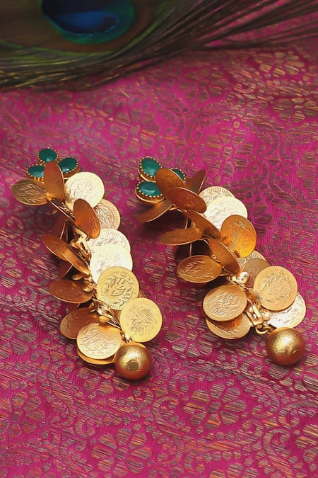 Shop Suhani Pittie Gold Plated Crystals, Stones Coin Cluster Earrings at Aza Fashions Shop_Suhani Pittie_Gold Plated Crystals, Stones Coin Cluster Earrings _at_Aza_Fashions