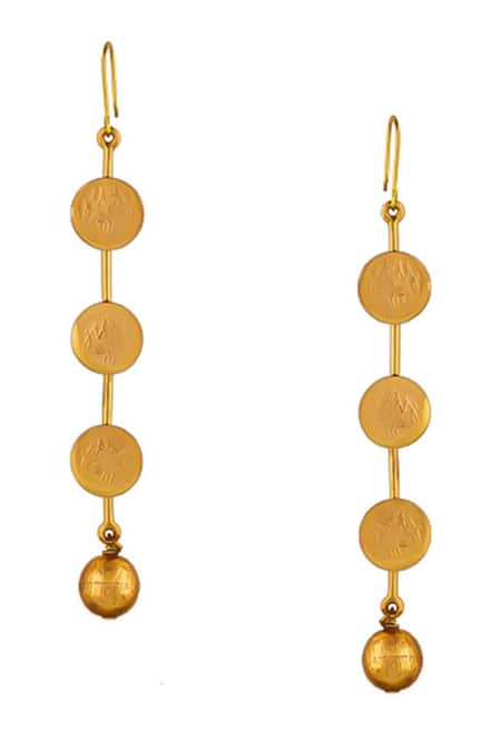 Suhani Pittie_Gold Plated Chains Coin Drop Earrings _Online_at_Aza_Fashions