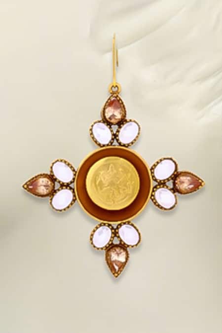 Shop Suhani Pittie White Crystals Stone Embellished Earrings at Aza Fashions Shop_Suhani Pittie_White Crystals Stone Embellished Earrings _at_Aza_Fashions