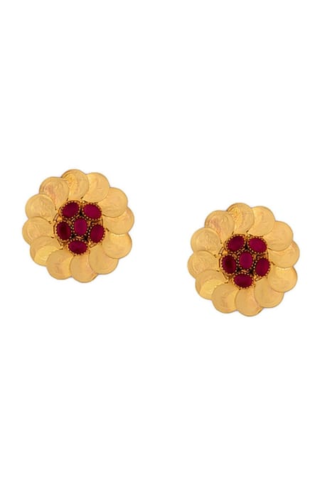 Buy_Suhani Pittie_Red Stones, Beads Floral Bloom Studs _Online_at_Aza_Fashions