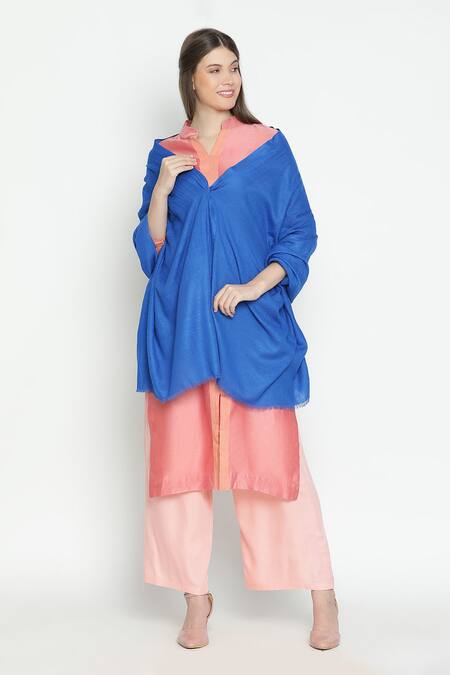 Shingora_Blue Plain Woven Shawl _Online_at_Aza_Fashions