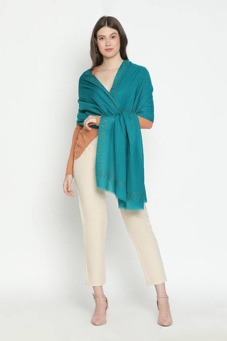 Shingora_Blue Swarovski Embellished Border Shawl _Online_at_Aza_Fashions