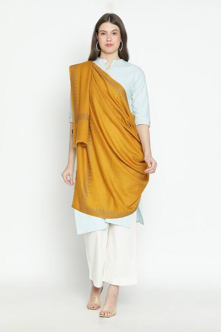Shingora_Yellow Swarovski Embellished Shawl _Online_at_Aza_Fashions
