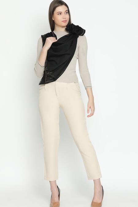 Shingora Black Swarovski Floral Swirl Border Stole Online at Aza Fashions Shingora_Black Swarovski Floral Swirl Border Stole_Online_at_Aza_Fashions