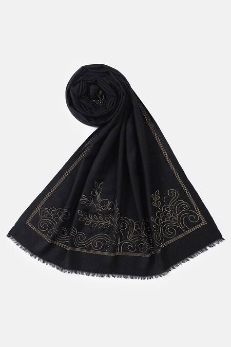 Buy Shingora Black Swarovski Floral Swirl Border Stole Online at Aza Fashions Buy_Shingora_Black Swarovski Floral Swirl Border Stole_Online_at_Aza_Fashions