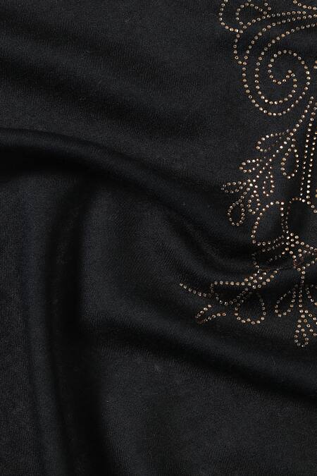 Shop Shingora Black Swarovski Floral Swirl Border Stole Online at Aza Fashions Shop_Shingora_Black Swarovski Floral Swirl Border Stole_Online_at_Aza_Fashions