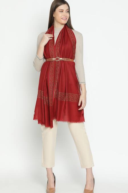Shingora_Maroon Swarovski Grecian Border Stole _Online_at_Aza_Fashions