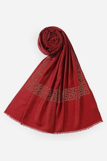 Buy_Shingora_Maroon Swarovski Grecian Border Stole _Online_at_Aza_Fashions