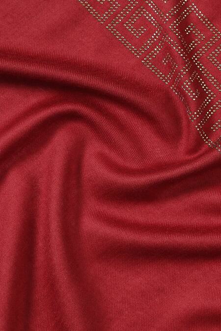 Shop_Shingora_Maroon Swarovski Grecian Border Stole _Online_at_Aza_Fashions