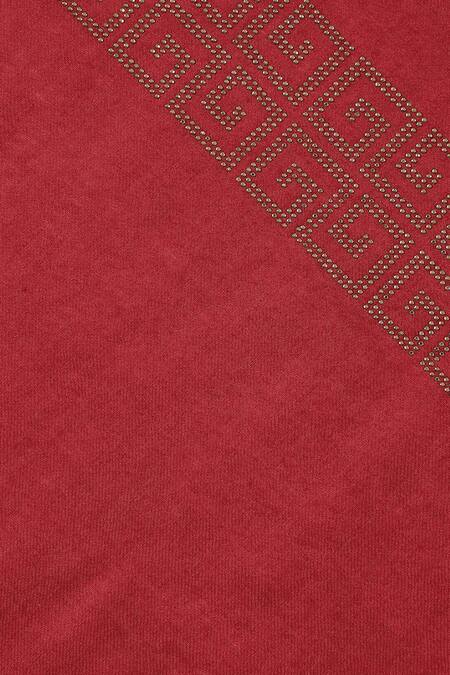 Shingora_Maroon Swarovski Grecian Border Stole _at_Aza_Fashions