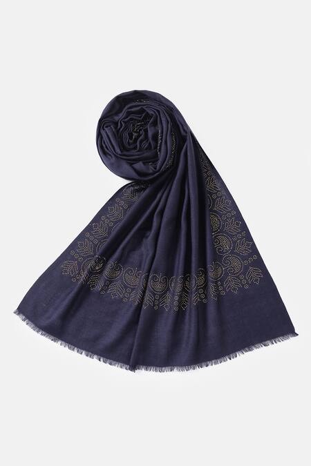 Buy_Shingora_Blue Swarovski Blossom Border Stole _Online_at_Aza_Fashions