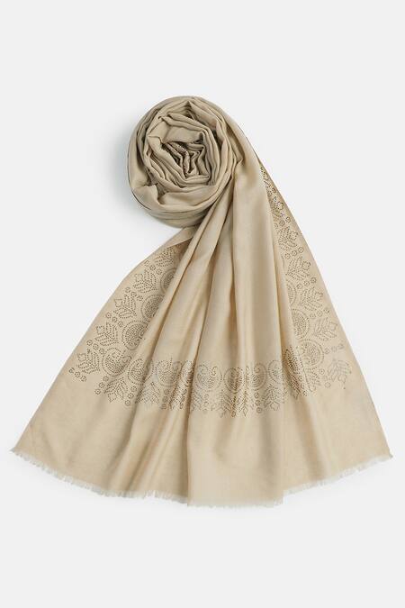 Buy_Shingora_Beige Swarovski Blossom Border Stole _Online_at_Aza_Fashions